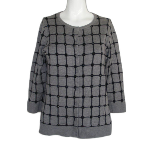 new COLDWATER CREEK Cardigan, XS/4-6 Windowpane, 3/4 sleeves, Gray & Black - Picture 8 of 13